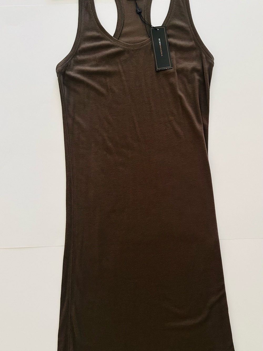 BCBGMaxAzria Mocha Brown Ribbed Tank Dress, new